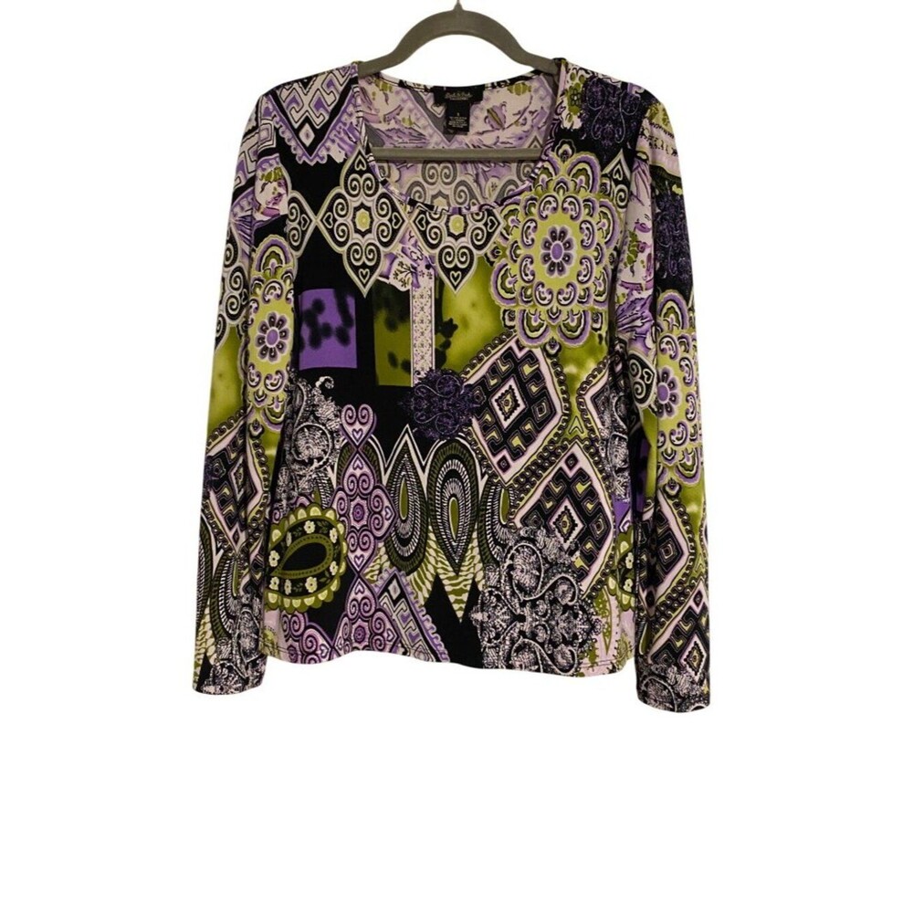 Peck & Peck Collection Women's S Multicolor Top Abstract Knit Bohemian Artsy